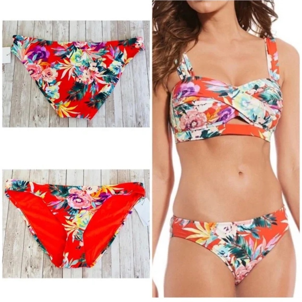 Gibson Latimer Vibrant Floral Bikini - Red and Pink floral Size M see size chart